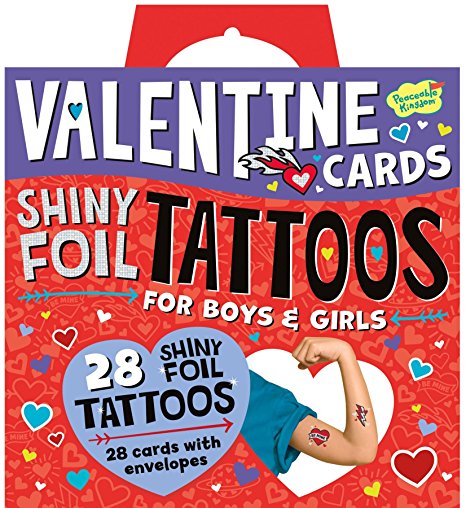Peaceable Kingdom Shiny Foil Temporary Tattoos 28 Card Super Valentines Pack