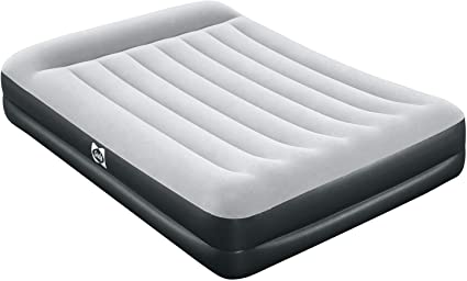 Sealy 94052E-BW 16 Inch High 2 Person Inflatable Mattress Internal I-Beam Queen Airbed w/ Built-In AC Air Pump, Pillow Headrest, and Storage Bag