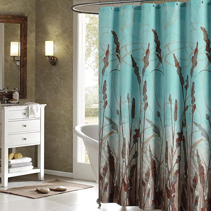 DS BATH Montana Green Shower Curtain,Aqua Polyester Fabric Shower Curtain,Plants Shower Curtains for Bathroom,Floral Bathroom Curtains,Print Waterproof Shower Curtain,72"W x 78"H