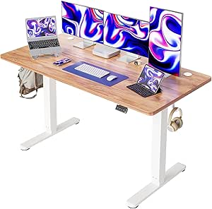 Cubiker Bureau Assis Debout Électrique - 160*60 cm Bureau Table Debout Réglable en Hauteur Acier T Pieds avec Panneau Contrôle à 3 Fonctions Mémoires, Système Anti-Collision, Boîte Câble Beige Blanc