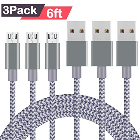 Micro USB Cable, Xcords 3Pack 6FT Micro USB to USB Android Charger Cable, Fast USB Cable for Windows/PS4/XBOX/Camera/MP3 and More (SilverGrey)