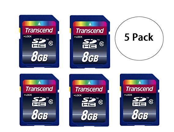 5 PACK Transcend TS8GSDHC10 5 x 8GB SDHC Class 10 Flash Memory Card