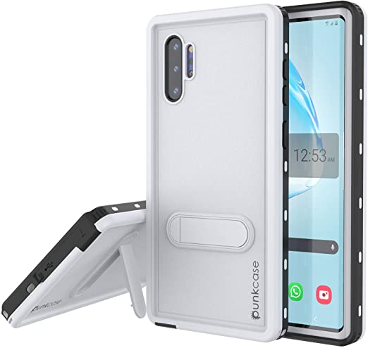 Punkcase Galaxy Note 10 Plus Waterproof Case [KickStud Series] [Slim Fit] [IP68 Certified] [Shockproof] Cover W/Built-in Kickstand   Screen Protector Compatible W/Samsung Note 10  Plus [White]