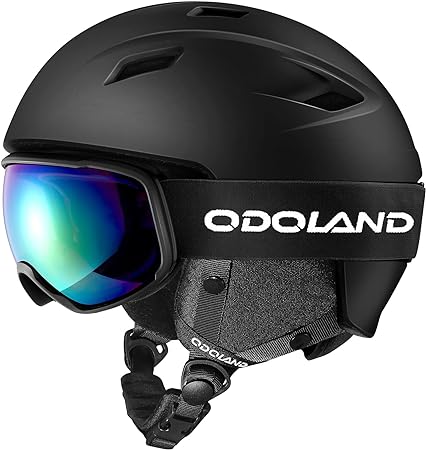 Odoland Snow Ski Helmet with Goggles Set - MultiColor Adjustable Sport Helmet with Protective Glasses - Snowboarding, Snowmobile Windproof Adult and Youth Skiing Gear for Men and Women