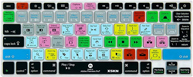 XSKN Premiere Pro Silicone Shortcuts Keyboard Cover Skins for MacBook Air 13 & MacBook Pro 13 15 17, Retina (US and EU Versions)