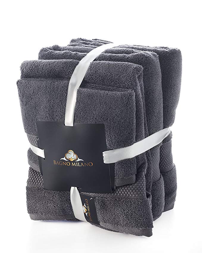 Bagno Milano Turkish Linens 700 GSM Towel Set, Aqua Fibro Turkish Cotton, Luxury Hotel & Spa Collection Towels, Set of 6, Grey