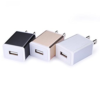 Wall Charger, Ailkin 3Pcs 1AMP Universal Home Travel USB Charger Adapter for iPhone 7/6s/iPad, 7/6s Plus, Samsung Galaxy S8/S6, LG, HTC, Sony, Motorola, PS4, and More USB Devices