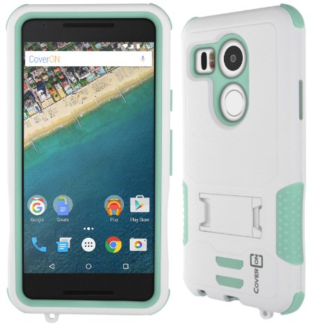 LG Google Nexus 5X Case CoverON DuraShield Series Drop Proof Phone Cover Grip  Bumper  Stand Hybrid Case For LG Google Nexus 5X - Teal White