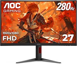 AOC C27G4ZH 27" Curved Frameless Ultra-Fast Gaming Monitor, FHD 1080p, 0.3ms 280Hz, HDMI/DP, Height Adjustable, 3-Year Zero Dead Pixel Guarantee, Black, Xbox PS5 Switch Compatible