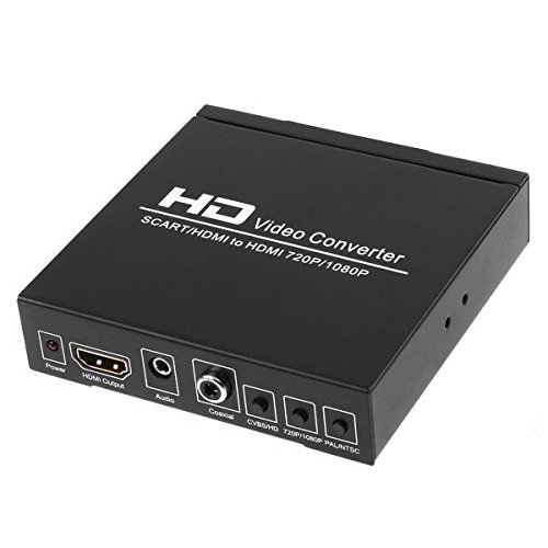 TNP SCART to HDMI Converter Video Audio Adapter Box with SCART/HD Switch, PAL/NTSC Video Scaler, 1080P/720P Upscaler Support HDMI Connector Output, 3.5mm AUX Jack and Coaxial Audio Output