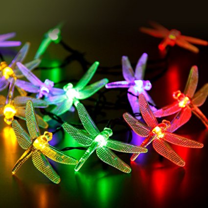 CYLAPEX LED Solar String Lights Outdoor, Multicolor Dragonfly 20 LEDs 16feet Waterproof with 8 Modes, Starry Fairy Lighting for Outdoor, Home, Garden, Patio, Lawn, Holiday Party Christmas Decorations
