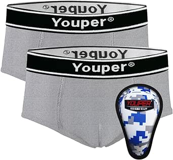 Youper 2 Pack Youth Brief with Soft Protective Athletic Cup, Youth Compression Underwear for Baseball & Football