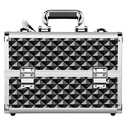 Yaheetech 13.7" Professional Makeup Cosmetic Train Case Box Salon Beauty Organizer W/Adjustable Dividers 4 Trays (Black)