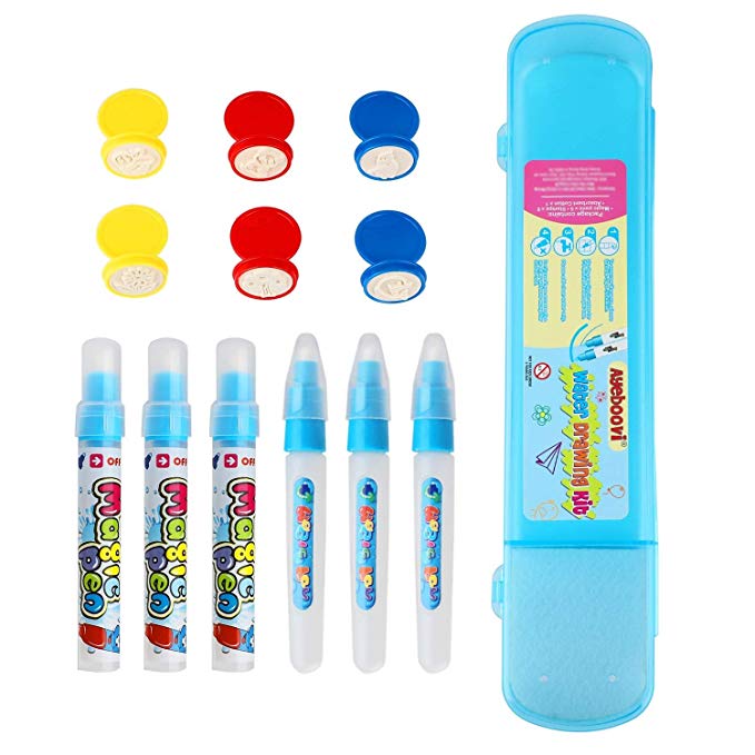 Water Doodle Pens Water Mat Pens for Aqua Doodle Drawing Mat in 6 Pieces with 6 Stamps and 1 Storage Case
