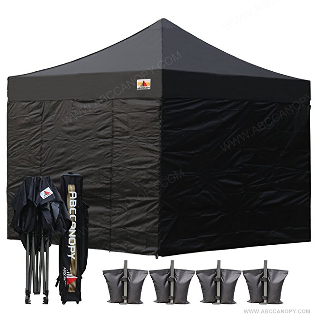 （20  colors）Abccanopy 10-feet By 10-feet Festival Steel Instant Canopy, Commercial Level, with Wheeled Storage Bag, 6 Removable Zipper End Walls , Bonus 4x Weight Bag (black)