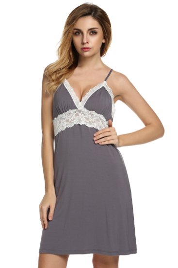 Ekouaer Sleepwear Womens Chemise Nightgown Full Slip Lace Lounge Dress