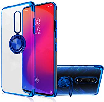 Xiaomi Mi 9T Case [360° Ring Stand] Crystal Clear [Electroplated Edge] Silicone Soft TPU [Shockproof Protection] Thin Cover Compatible with Xiaomi Mi9T (Blue, Mi 9T)