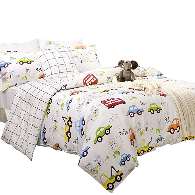 Brandream Kids Boys Bedding Cars Vehicles Duvet Cover Set 3-Piece Twin Size (No Comforter Included)