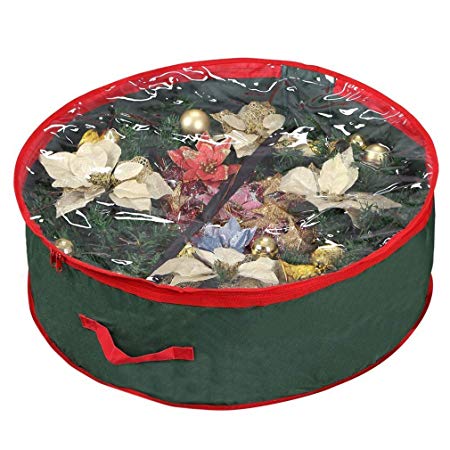 Primode Wreath Storage Bag with Clear Window | Garland or Xmas Wreath Container for Easy Storage (24” Holiday Wreath Bags) Constructed of Durable 600D Oxford Material (Green)