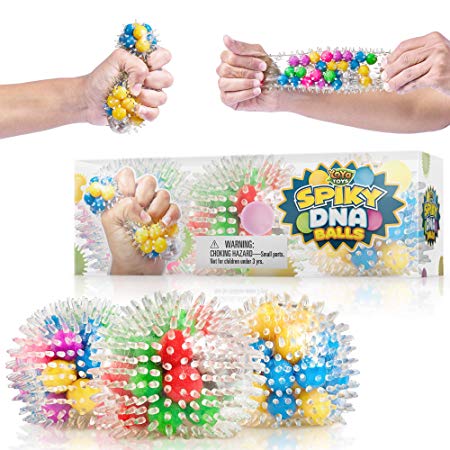 YoYa Toys Spiky DNA LED Ball [3-Pack] | Stimulating & Calming Sensory Squishy Balls for Kids & Adults | Spike Squishies for Autism, Fidgeting, ADHD & Quitting Bad Habits | Non-Toxic Rubber