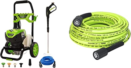 Greenworks PRO 2300 PSI TruBrushless (2.3 GPM) Electric Pressure Washer (PWMA Certified) & Flexzilla Pressure Washer Hose with M22 Fittings, 1/4 in. x 50 ft., ZillaGreen - HFZPW3450M-E