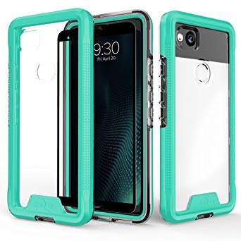 Zizo ION Series Google Pixel 2 Case - Military Grade Drop Tested with Clear Tempered Glass Screen Protector (Teal & Clear)