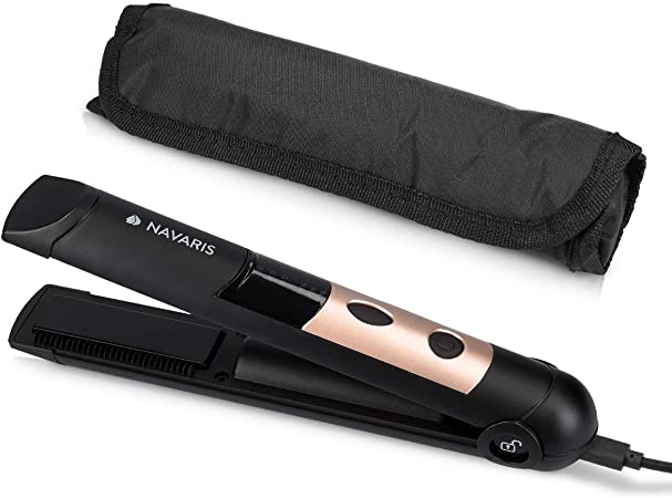 Navaris Cordless Hair Straightener - USB Rechargeable Ceramic Mini Portable Flat Iron - 2-in-1 Battery Operated Travel Hair Straightener and Curler