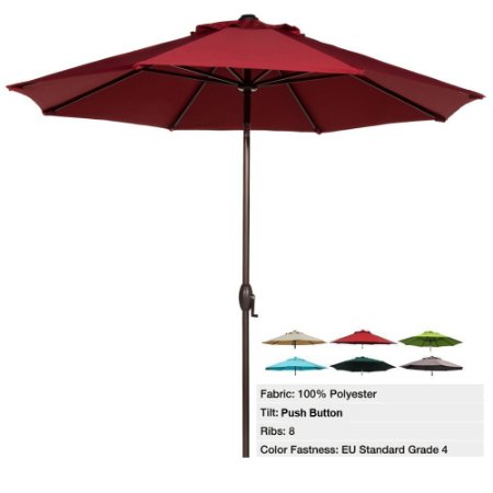 Abba Patio 9 Ft Market Aluminum Umbrella with Push Button Tilt and Crank 8 Steel Ribs and Wind Vent 100 Polyester Red