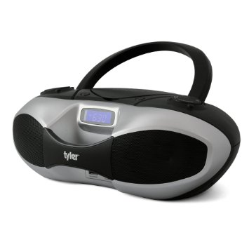 Tyler Portable Sport Stereo MP3/CD Boombox Player TAU104-SL with USB Charging Port for Phones and Tablets, USB MP3 Input, FM Radio | Silver |
