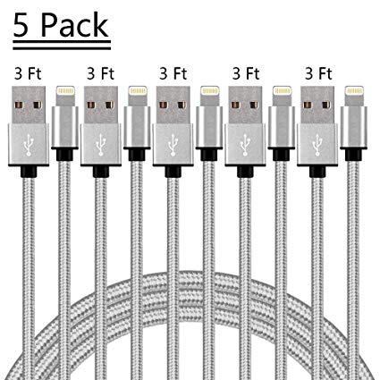 iPhone Charger,Loopilops MFi Certified Lightning Cable 5Pack 3FT,Nylon Braided Charger to Cable Data Syncing Cord Compatible with iPhone X XS XsMax XR 8 8Plus 7 7Plus 6S 6Splus 6 6Plus SE 5S 5