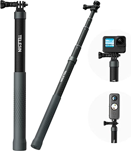 Selfie Stick Long Pole Invisible for GoPro Insta360 (120cm/47.2 inch), TELESIN Light Carbon Fiber Extension Monopod for Go Pro Max Hero 11 10 9 8 7 6 5 One X2 X3 RS Go 2 DJI Action 2 3 Accessories
