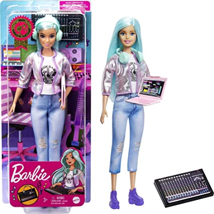 Barbie Career of The Year Music Producer Doll (12-in), Colorful Blue Hair, Trendy Tee, Jacket & Jeans Plus Sound Mixing Board, Computer & Headphone Accessories, Great Toy Gift