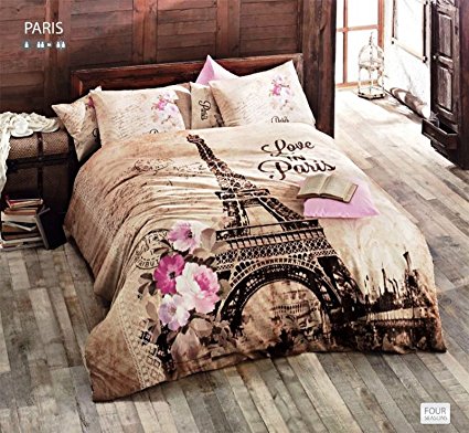 100% Turkish Cotton 3pcs Paris Eiffel Tower Theme Single Twin Size Duvet Quilt Cover Set Bedding Linens