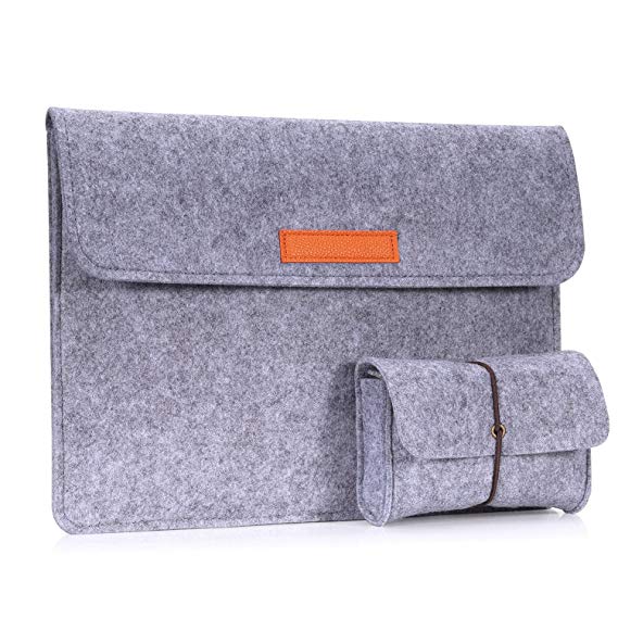 MoKo 13.5-Inch Sleeve Bag for Surface Book 2 13.5"/ Surface Laptop / Surface Book (2015 / 2016), Felt Protective Ultrabook Carrying Case Cover, with Small Felt Bag & Two Back Pockets - Light Gray