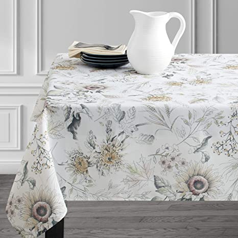 Benson Mills Harvest Meadow Spillproof Tablecloth, 52 X 70-INCH Oblong, Natural