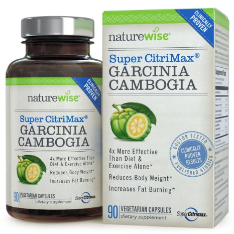 NatureWise Clinically Proven Super CitriMax Garcinia Cambogia with 4x Greater Fat Burning & Weight Loss Plus Appetite Control, 500 mg, 90 count