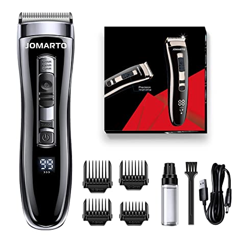 Hair Clippers Home Barber Gift Kit, JOMARTO Cordless Electric Clipper, Hair Trimmer with Cutting Combs, Adjustable Frequency, USB Rechargeable, LCD Display, Support Fast Charge for Professional Style