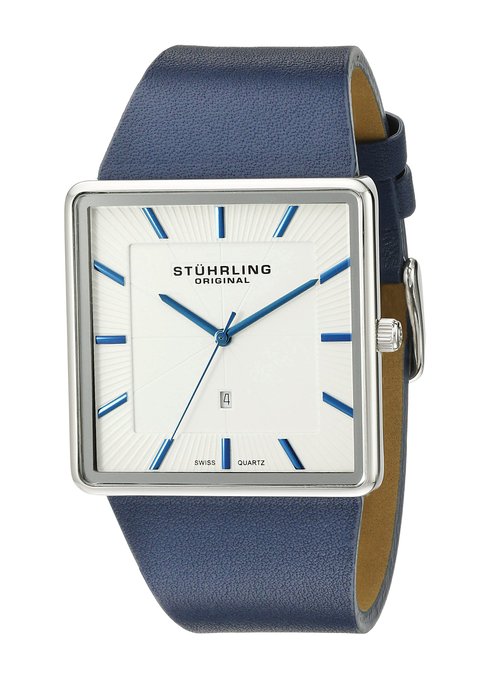 Stuhrling Original Men's 342.3315C2 Classic Ascot Saratoga Quartz Ultra Slim  Blue Leather Strap Watch