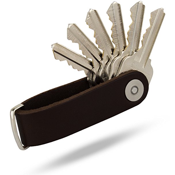 Compact Key Holder by ThorKey - 100% Real Italian Leather Pocket Key Organizer - Secure Locking Mechanism - Key Chain for up to 10 Keys & Tools - Great Housewarming Gift | Present Keychain - Brown