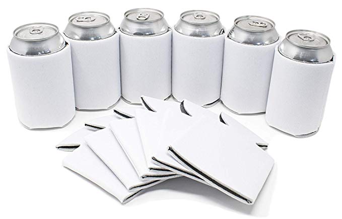 TahoeBay 25 Blank Beer Can Coolers, Plain Bulk Collapsible Soda Cover Coolies, DIY Personalized Sublimation Sleeves for Weddings, Bachelorette Parties, Funny HTV Party Favors (White, 25)