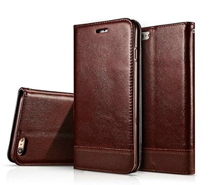FS 0413 Phone Case iPhone 6 iPhone 6S Case PU Leather Case with a lanyard Wallet Case Series Premium Protective Flip Book Design with Stand Feature Magnetic Closure Brown