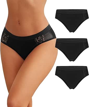 Avidlove Women Cotton Underwear Lace Hipster Brief Panties Ladies Stretch Underpants Multipack