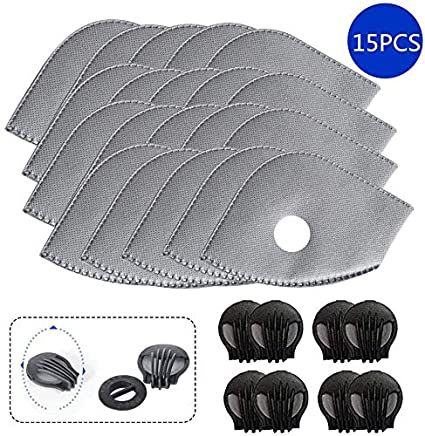Set of 15 Activated Carbon for PM2.5 Filters with 6 Exhaust Valves Replacement Dust，Active Carbon Filters for Mesh or Neoprene Mask