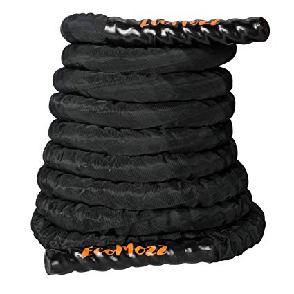 EcoMozz Battle Rope - 1.5" Width 100% Poly Dacron 30/40/50ft Length Exercise Training Undulation Ropes W/Protective cover for Men & Women Total Body Workouts | Incl. Battle Rope Anchor