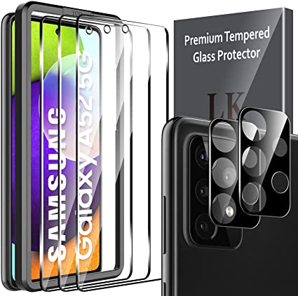 6 Pack LK 3pcs Screen Protector for Samsung Galaxy A52 4G/5G   3pcs Camera Lens Protector, Anti-Scratch, Easy-Installation Tool, Tempered Glass 9H Hardness compatible with Samsung Galaxy A52 4G/5G