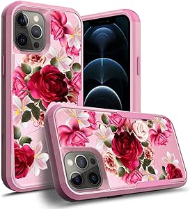 STORM BUY Compatible for Apple iPhone 12 Pro Max Cases, Pink Cute Women & Girls Heavy Duty [ Red Rose Floral ] Cover with [ Shockproof ] Protective Flower Phone Case for iPhone 12 Pro Max -TQ RR