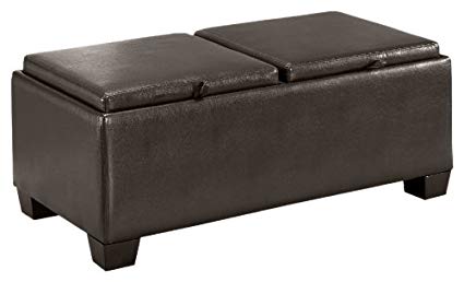 Homelegance 458B-PU Contemporary Storage Ottoman/Bench with 2 Flip-Top Tray Inserts, Faux Dark Brown Leather
