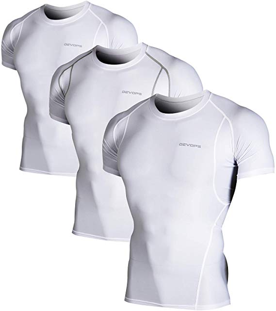 DEVOPS Men's 3 Pack Cool Dry Athletic Compression Short Sleeve Baselayer Workout T-Shirts