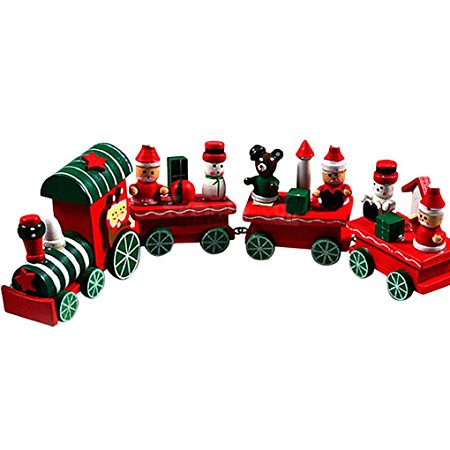FEITONG® New 4 Pieces Kids Baby Wood Christmas Train Decoration Xmas Decor Gift