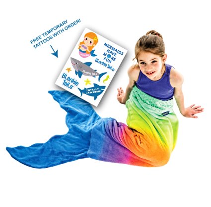The Original Blankie Tails Mermaid Tail Blanket (Youth Size) (Rainbow Ombre - New!)